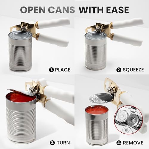 Manual Can Opener Heavy Duty Patented Stainless Steel (Alabaster Gold / Comfy Grip)