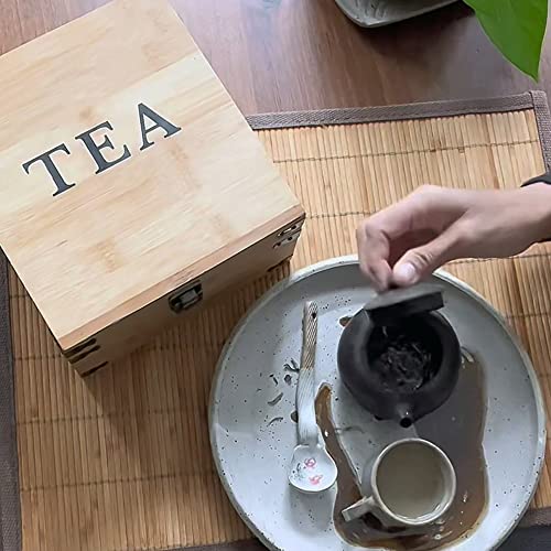 Tea Organizer Box 7.4" x 8.1" x 4.2" Bamboo Wood Organizer Storage Chest 4 Tall Adjustable Slots 100% Handmade Eco (4-Slot Square / Tea)