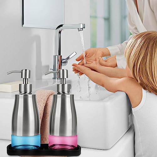 Kitchen Soap Dispenser with Silicone Tray & Stickers 11 OZ (Brushed Nickel 2 & Tray)