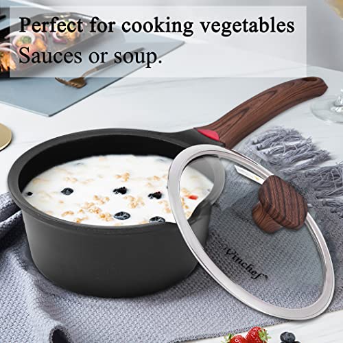 2QT Nonstick Sauce Pan with Lid (Black / 2 Quarts)