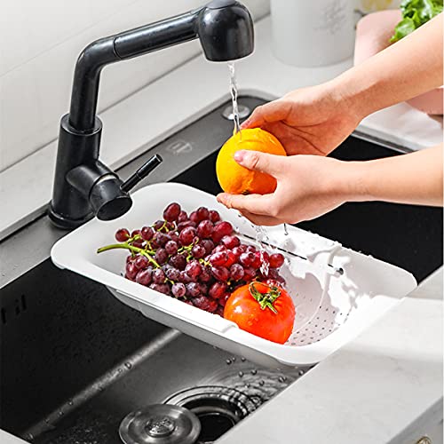 Collapsible Sink Colanders and Strainers Basket Extendable Plastic Fruit Vegetable Strainer Drainer Basket for Kitchen (M-Grey and White)