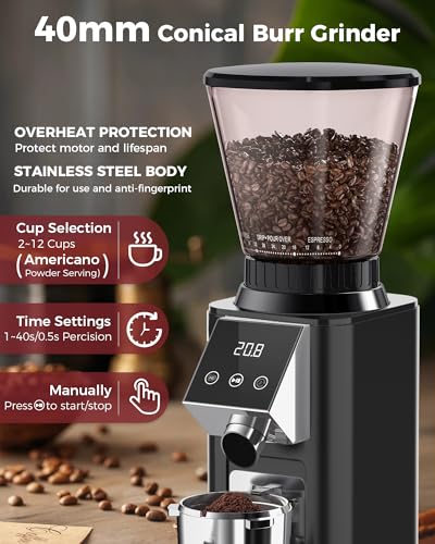 G1 40mm Conical Burr Coffee Grinder with 48 Grind Settings (Noir)