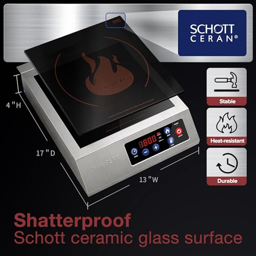 Portable Induction Cooktop 1800W NSF Certified Commercial Range Powerful Countertop Burner Pro Chef Professional Hot Plate Premium Stainless Steel Housing Schott Glass 10 Hours Timer (FlameCold Series 1800W)
