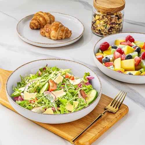8.75'' Large Ceramic Pasta Bowls (White(8.75inch, Handbrush Rim))