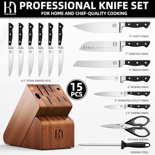 15 pc Japanese Kitchen Knife Block Set (Black Acacia)