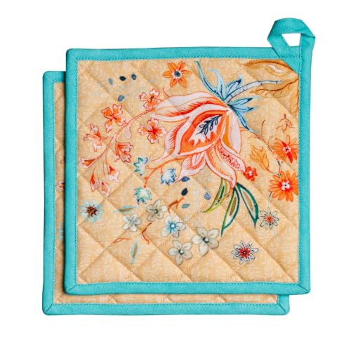 Pot Holders 100% Cotton Potholders (041 - Luxury Loft - Peach / 8" x 8" (Pot Holder Pack of 2))