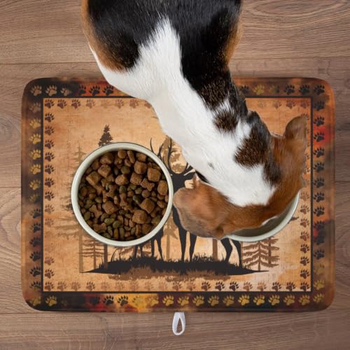 Forest Deer Dish Drying Mat Wildlife Animal Dishes Pad 18"x24" Microfiber Absorbent Fast Dry Drainer Rack Mats for Kitchen Countertop Decor (Forest Deer Brown / 18x24 inch)