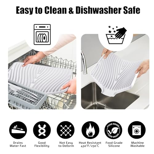 Silicone Dish Drying Mat for Kitchen Counter (White-2pcs / 20" x 15")