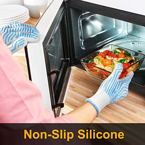 BBQ Gloves Oven Gloves 1472℉ Extreme Heat Resistant (Light Blue / One Size Fits Most(Regular Cuff))