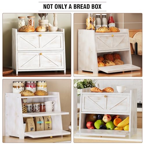 Vintage Double Layer Bread Box for Kitchen Counter Bamboo Bread Storage Container Large Capacity Bread Storage Bin
