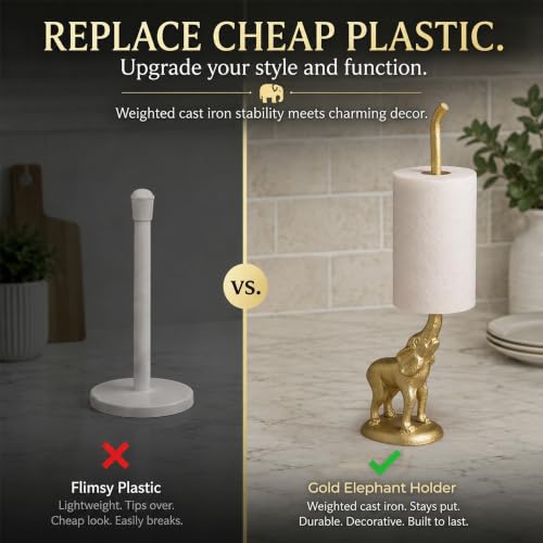 Gold Elephant Paper Towel Holder & Metal Toilet Paper Stand (Gold Elephant)