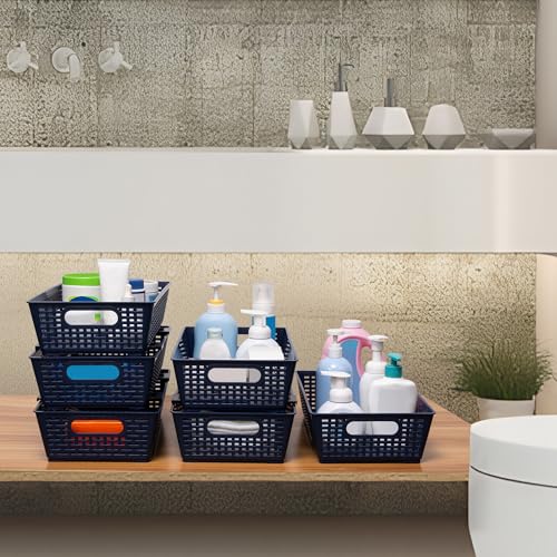 Stackable Woven Plastic Basket (Dark Blue)