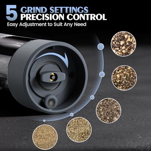 Salt and Pepper Shakers Electric Salt Pepper Grinder Set Kitchen Accessories Upgraded Larger Grey Battery Salt Pepper Grinder Shakers Cooking Birthday Gifts for Men (Gray)
