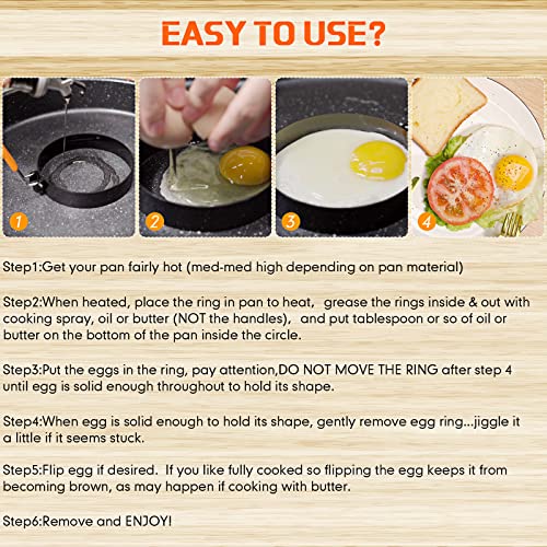 6 Pcs Egg Rings Griddle Pancake Molds (Round Style / 4 inches, 6 inches, 8 inches)