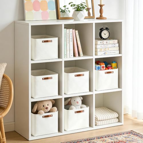 Collapsible Fabric Storage Cubes 11x11 Cube Storage Bins (Full Off-White / Cube - 11"x11"x11")