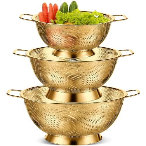 3 Pcs Stainless Steel Colander Set Metal Mesh Strainers (3 Count)
