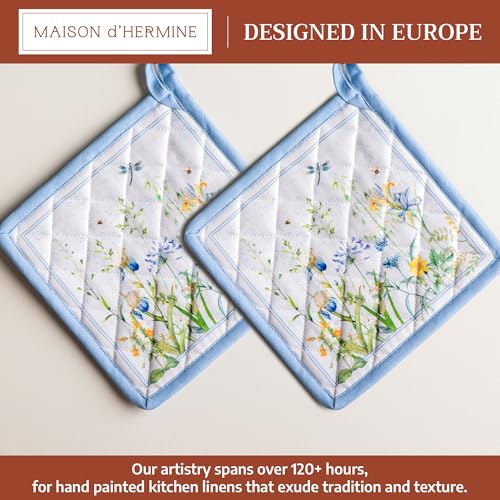 Pot Holders 100% Cotton Potholders (012 - Fleurs De Mai / 8" x 8" (Pot Holder Pack of 2))