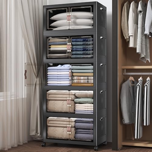 600QT Stackable Storage Bins with Lids (Black / 25.6"L)