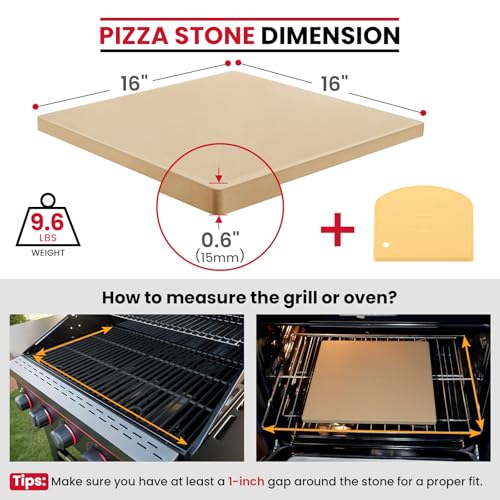 16 x 16 Inch Square Cordierite Pizza Stone for Oven Grill