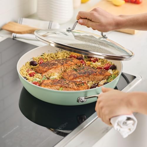 Hard Anodized Ceramic Induction Nonstick Cookware Frying Pan (Pistachio / 12.25-Inch)