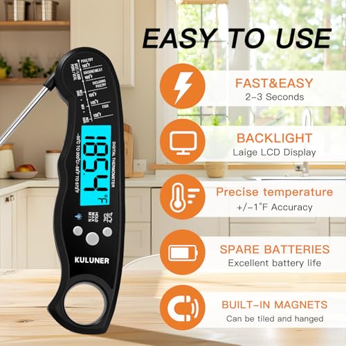 Digital Instant Read Meat Thermometer for Cooking (Black)