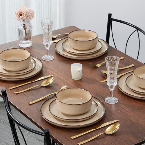 12 Piece Plates and Bowls Set (Sandy Beige / Service for 4)