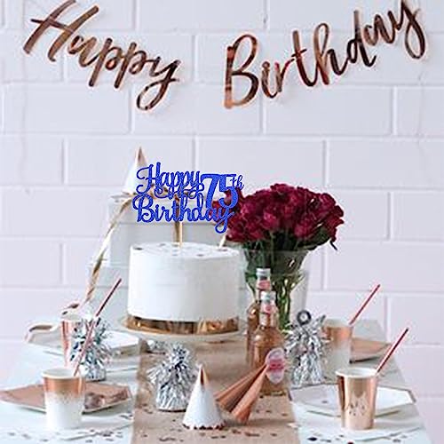 1 PCS Happy 75th Birthday Cake Topper Glitter Cheers to 75 Years Birthday Cake Pick Seventy Five 75 Fabulous Cake Decoration for Happy 75th Birthday Theme Party Decorations Supplies Blue (Blue / 75th)