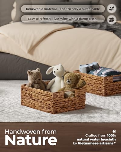 Woven Water Hyacinth Storage Baskets with Handles (Brown / Rectangular Basket_Pack 6)