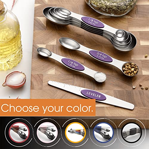 Stainless Steel Magnetic Measuring Spoons Set of 8 (Purple / 1-Pack)