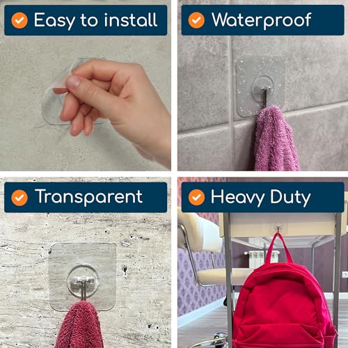 Adhesive Wall Hooks for Hanging Heavy Duty No Drill (Medium, 12 pcs)