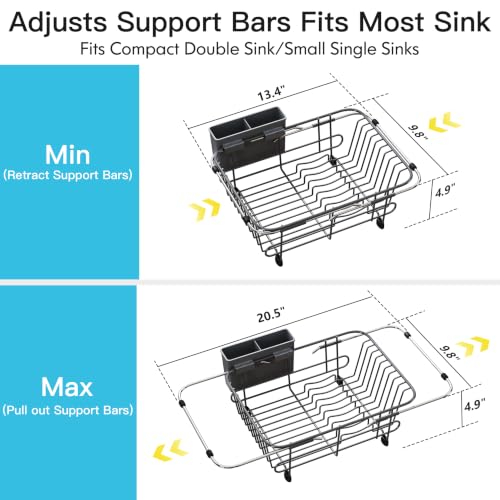 Gray Dish Drying Rack in Sink with Utensil Holder (Dark Gray / For 10"-12"w Sink)