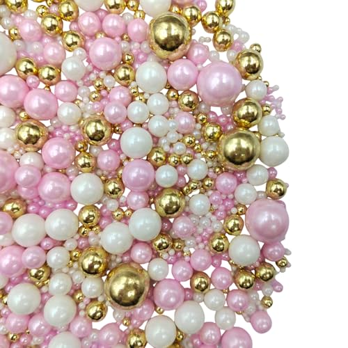 Edible White Pink Gold Sugar Pearls Candy Sprinkles 120G (White Pink Gold)