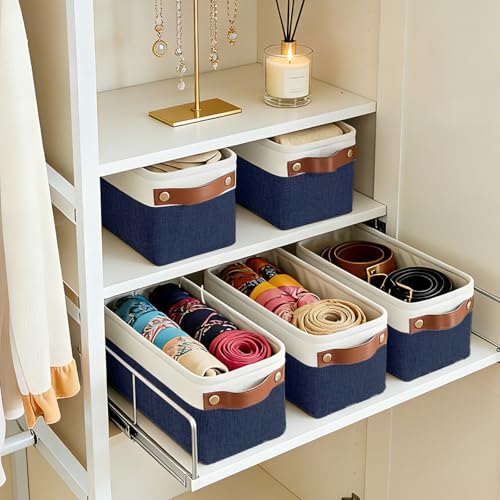 Small Fabric Storage Baskets (NavyBlue / Off-White / Narrow-15"x6"x5")
