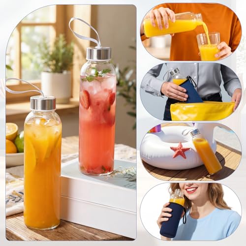 12 Pack Glass Water Bottles with Sleeves (Stylish / Navy Blue)