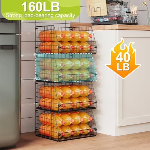 4 Pack XXL Stackable Wire Storage Basket (4 Pack-Wide 15.4"W x 11.8"D)