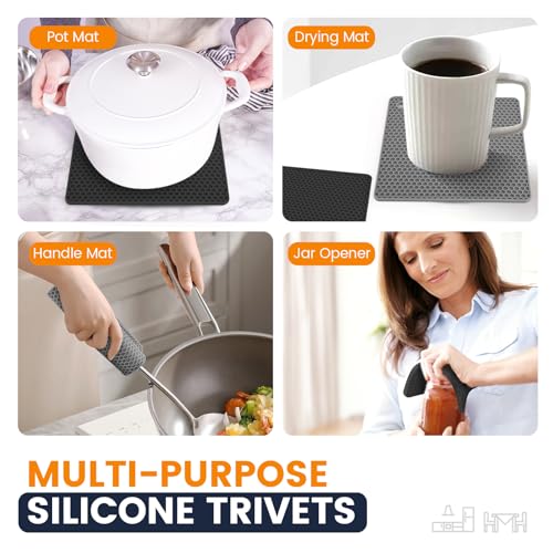 Silicone Trivet Mats 4 Heat Resistant Pot Holders Multipurpose Non (Black Dark Gray)
