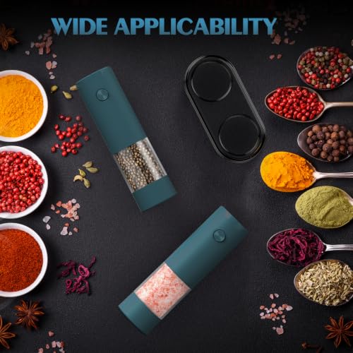 Electric Salt and Pepper Grinder Set Automatic Battery Pepper Mill Shakers Adjustable Coarseness Upgraded Larger Capacity with Led Home and Kitchen Appliances (Teal)