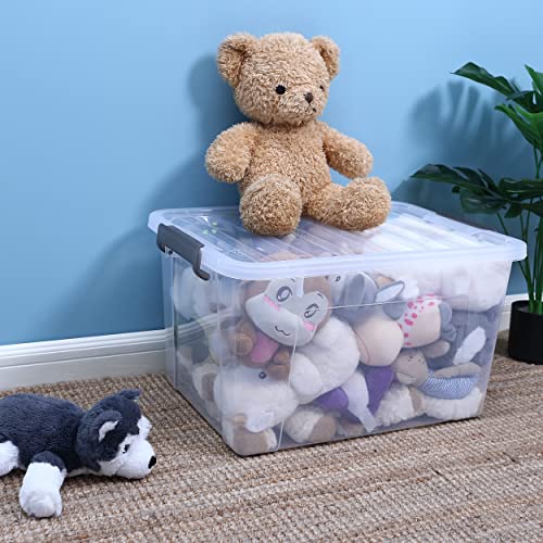 4 Pack 44.4 QT Clear Plastic Storage Bins with Latching Lids (Clear White / 4 PCS-44.4 QT)