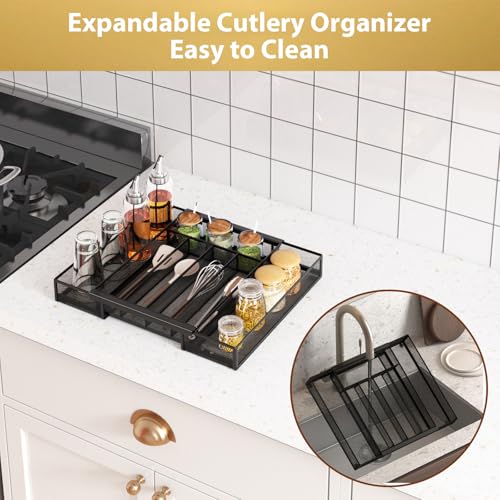 expandable silverware tray (Black / Expandable 9.6"~16.1" x 13.8")