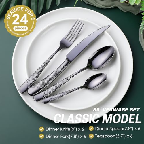 Hammered Black Silverware Set (Hammered Black | 24pcs)