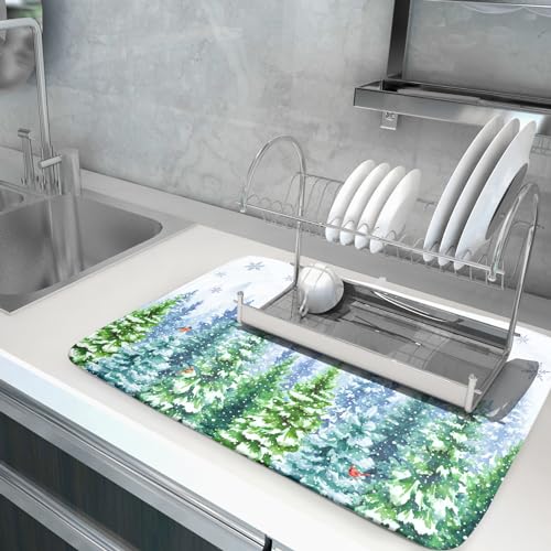 Winter Forest Dish Drying Mats (Winter Forest Bird / 24" x 18")