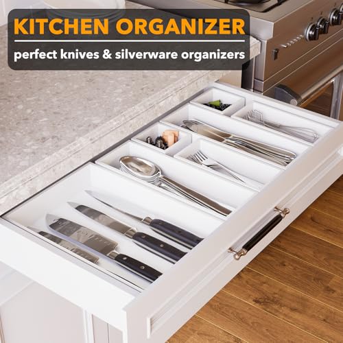 7 Piece Bamboo Drawer Organizer Storage Boxes Set (7-Piece / White)