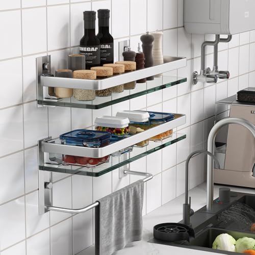Bathroom Shelves Wall Mounted (Silver / Combo Set)