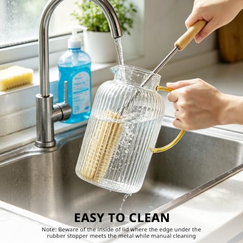 3 Liter 101 oz Stripes Gold Glass Pitcher with Lid and Handle (Stripes Gold / 101.4 Ounces)