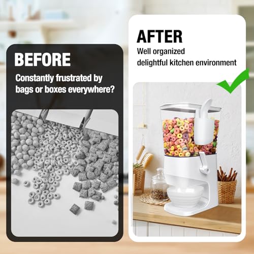 Cereal Dispenser Countertop Wath Bowls and Spoons（1pcs White） (3.5Qt & White & 1pack)