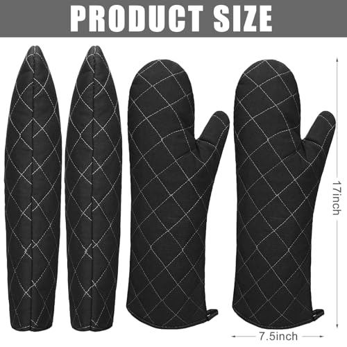 2 Pairs 17 Inch Extra Long Oven Mitts Heat Resistant (Black)