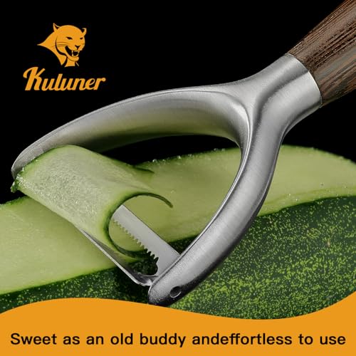 Serrated Blade Premium Y Type 304 Stainless Steel Multifunctional Kitchen Peeler Real Wood Handle Ultra Sharp Blade Vegetable Potato Apple