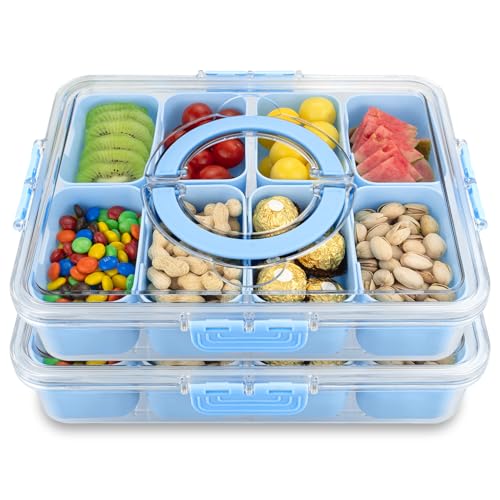 Divided Serving Tray with Lid and Handle (2pcs Serving Tray-blue)