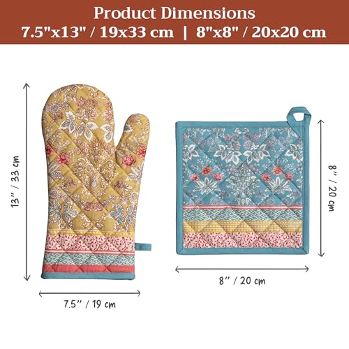 100% Cotton Oven Mitt & Pot Holder Set (001 - Marquise / 7.5" x 13" & 8" x 8" (Oven Mitt & Pot Holder))