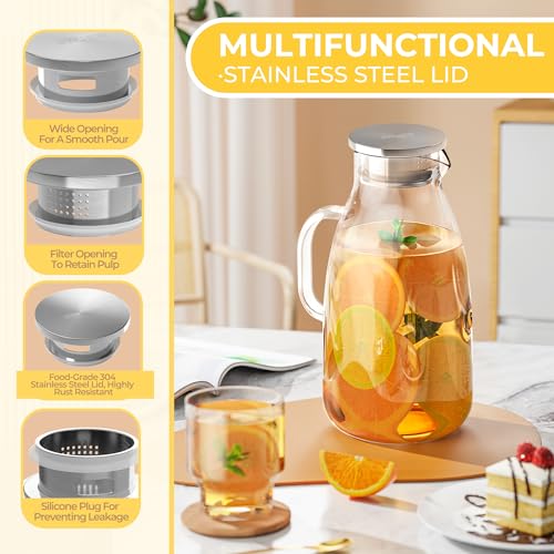 3 Liter 101 oz Glass Pitcher with Lid and Spout (101 Ounces / Clear)